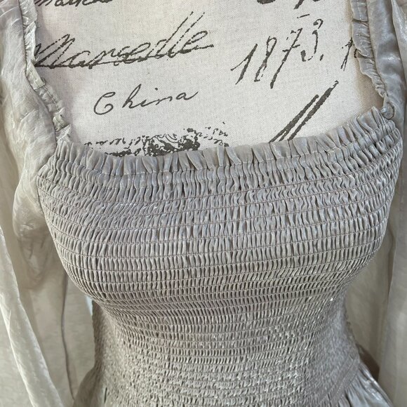 NEW Fancy shiny gold long sleeve top size L with sheer sleeves - Picture 5 of 11